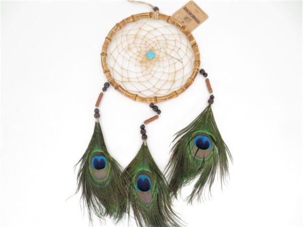 17cm bamboo Dreamcatchers with 3 peacock feathers