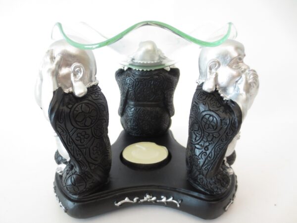 3 happy buddhas 'hear, see, silence' oilburner