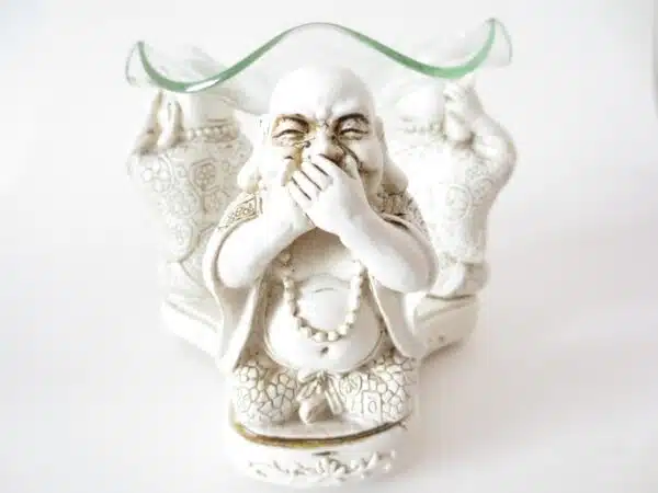 3 happy buddhas 'hear, see, silence' oilburner wit