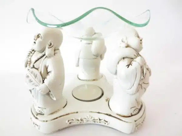 3 white happy Buddhas oil burner