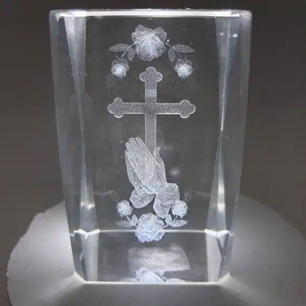 3d laser block hand, cross and rose