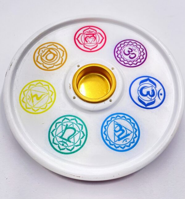 7 chakra round incense holder white