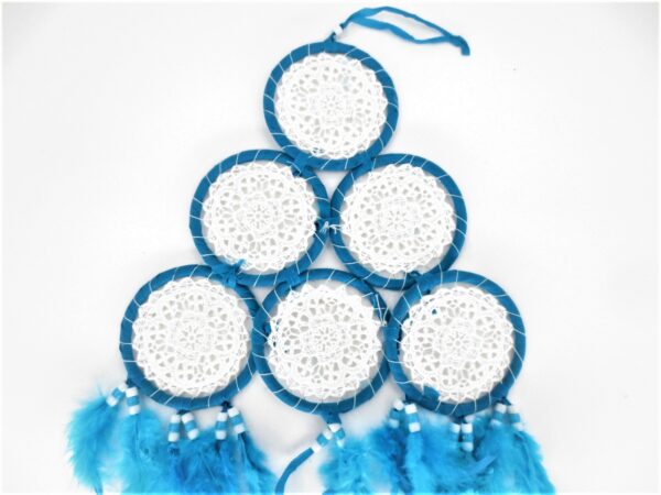 8cm crocheted Dreamcatcher blue pyramid