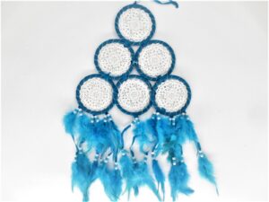 8cm crocheted Dreamcatcher blue pyramid