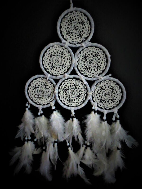 8cm crocheted Dreamcatcher white pyramid