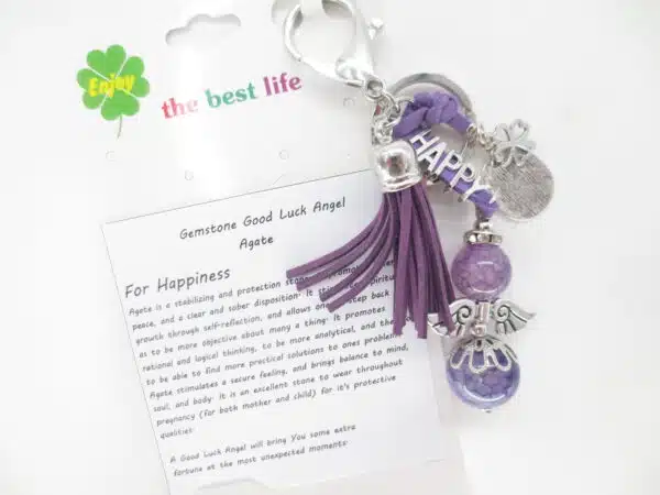 Angel gemstone keychain purple Agate 'happy'