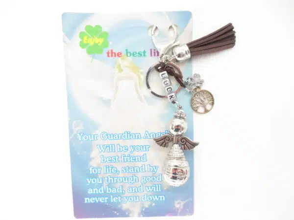 Angel 'luck' keychain dark brown