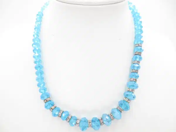 Crystal necklace with diamonds blue