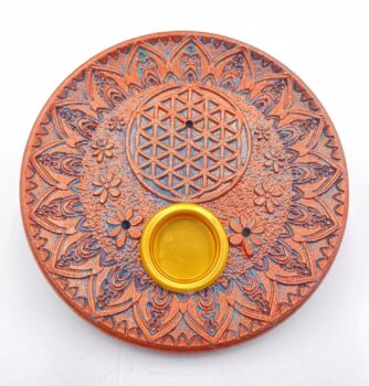 Flower of Life incense holder round bronze