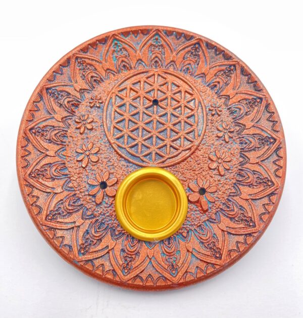 Flower of Life incense holder round bronze