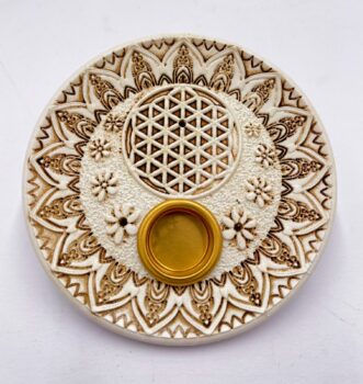 Flower of Life incense holder round white