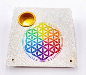 Flower of Life square incense holder white