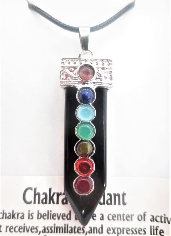 Gemstone Black Onyx 7 Chakra Pendant Necklace