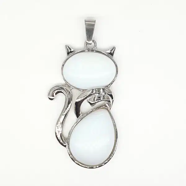 Gemstone Cat Pendant - Opalite