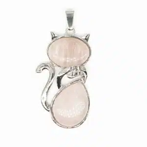 Gemstone Cat Pendant - Rose Quartz