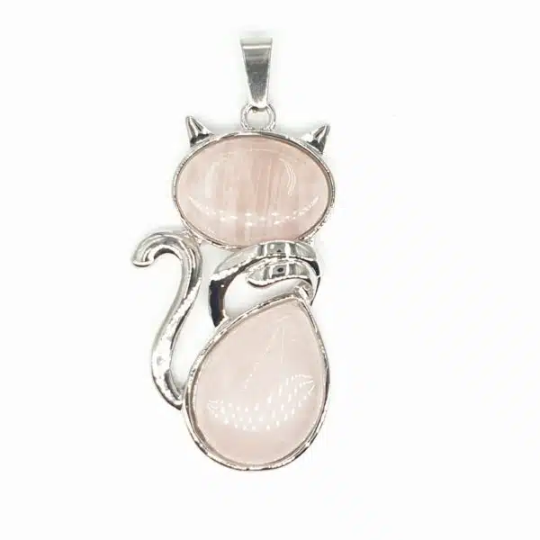 Gemstone Cat Pendant - Rose Quartz