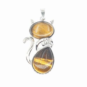 Gemstone Cat Pendant - Tiger eye