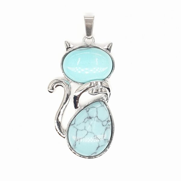 Gemstone cat pendant - Turquoise