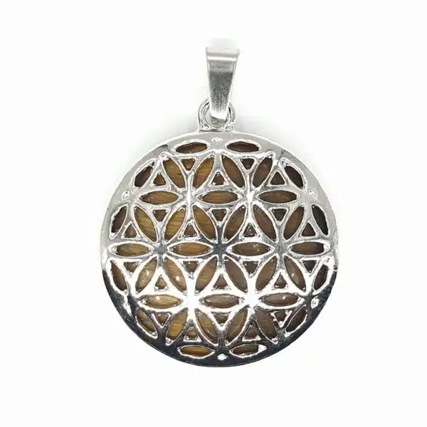 Gemstone Flower of Life Pendant - Tiger Eye