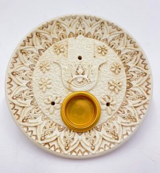 Hamsa Hand incense holder round white