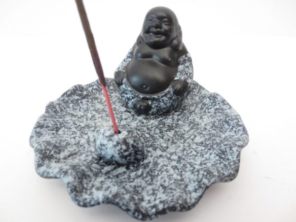 Happy Chinese Buddha incense holder grey