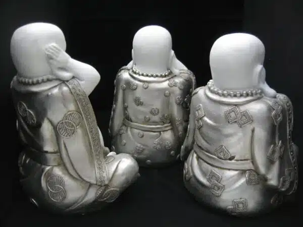 Hear, see, silence laughing Buddha white/silver