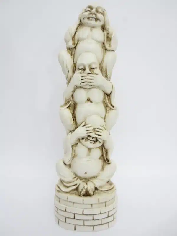 Hear, See, Speak No Evil Buddha Incense Tower white