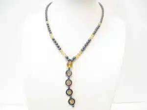 Hematite crystal necklace long yellow