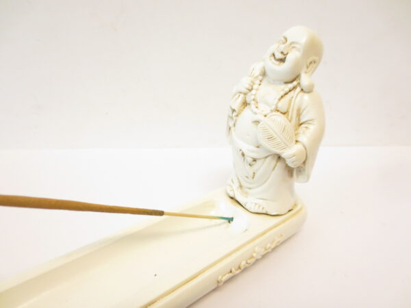 Incence holder standing laughing Buddha white