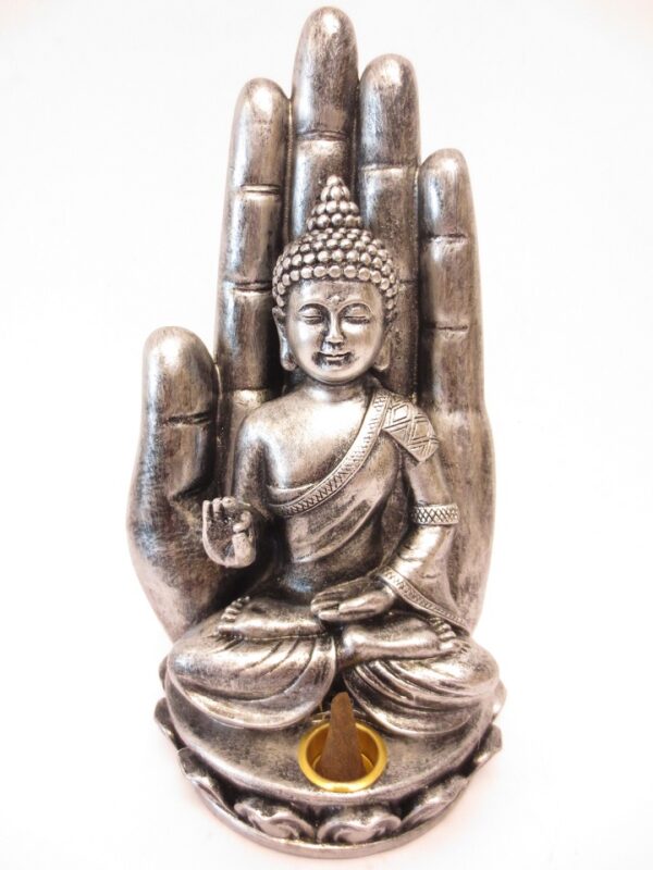 Incense holder silver Buddha with hand