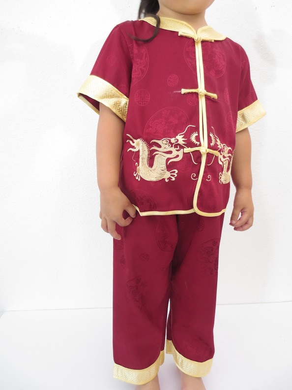 Kid suit with dragon dark red