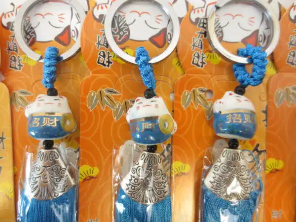 Lucky cat keyhanger set of 6 blue