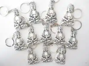 Meditation Buddha keyring white