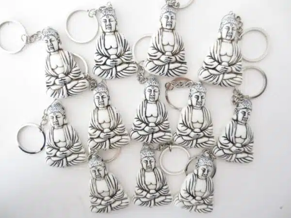 Meditation Buddha keyring white