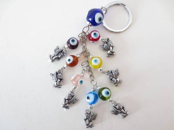 Mixed Blue evil eye keyhanger with Angel set of 6