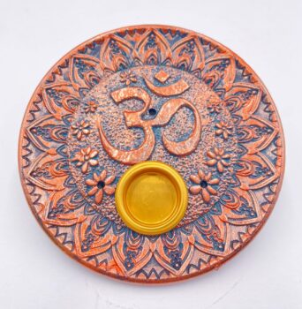 Ohm incense holder round bronze