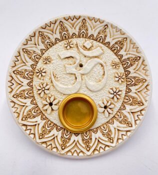 Ohm incense holder round white