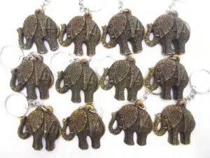 Polystone elephant keychain set of 12 brown