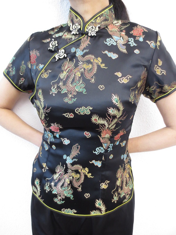 Shanghai blouse dragon/phoenix black/gold