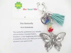 Silver butterfly with purple key ring