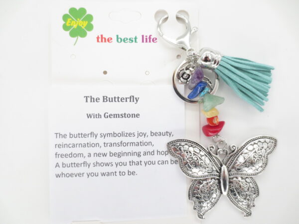 Silver butterfly with purple key ring