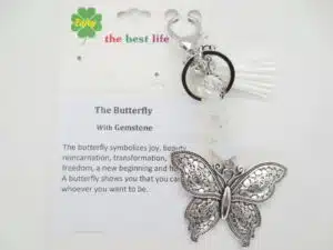 Silver butterfly with white key ring