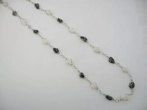 Small Chakra Necklace Onyx Milky Quartz