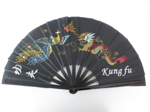 Tai Chi fan black with dragon & phoenix