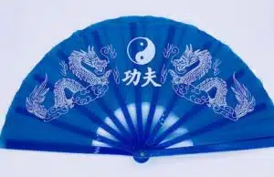 Tai Chi fan blue with dragons and Yin Yang