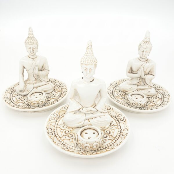 Tibetan Buddha Set of 3 Incense Holders white