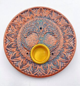 Tree of Life incense holder round bronze