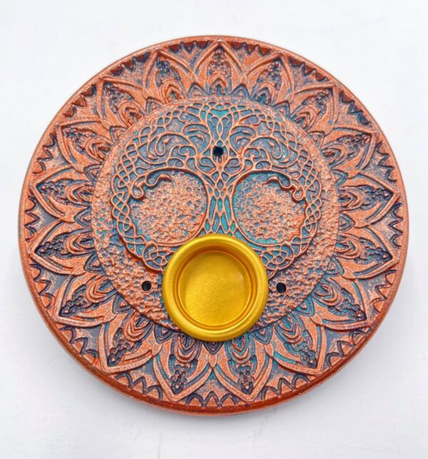 Tree of Life incense holder round bronze