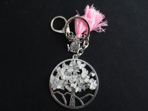 Tree of Life keychain rosequartz with owl