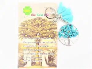 Tree of Life keychain turquoise with owl